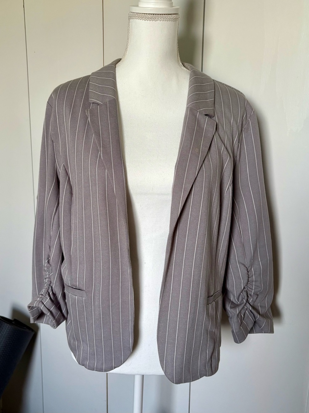 Candie's Gray Pinstripe Open Front Blazer
